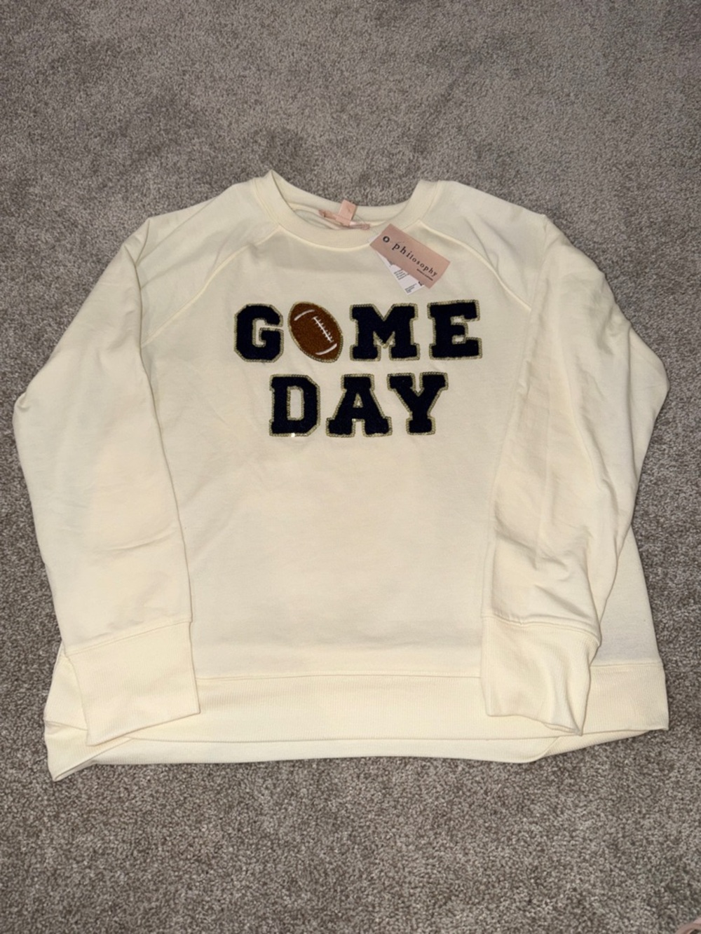 Philosophy Cream Crewneck Sweatshirt with Sequin Football Applique